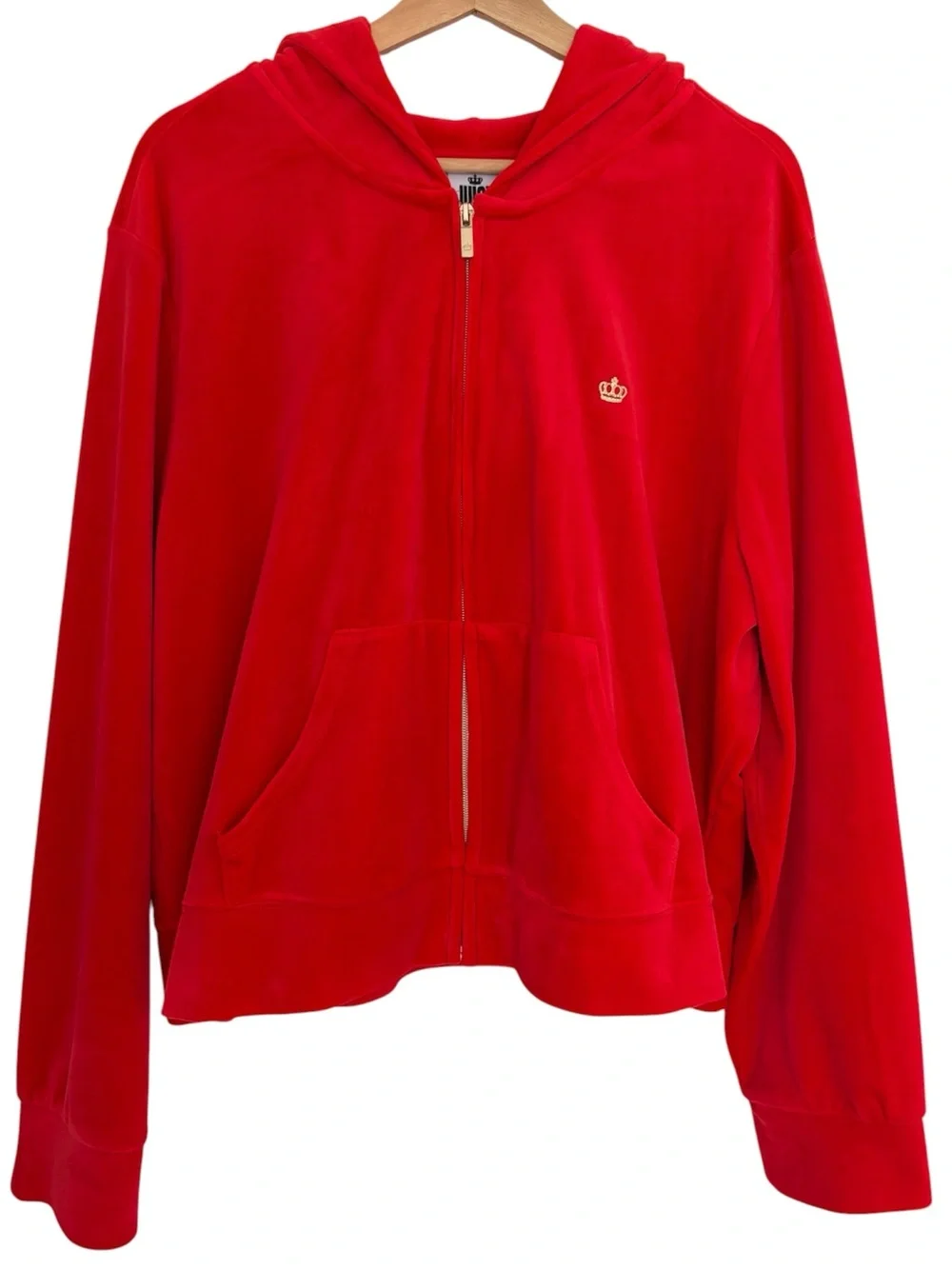 Juicy Couture Velour Track Jacket Hoodie Red Gold Crown Y2K Loungewear Comfy XXL